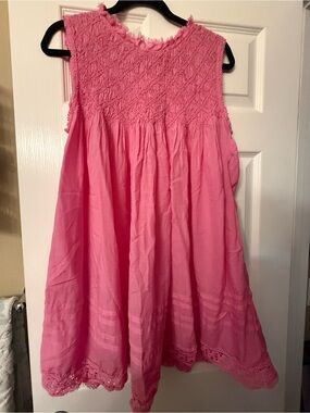 Free People Pink Smocked Sleeveless Top/Mini Dress